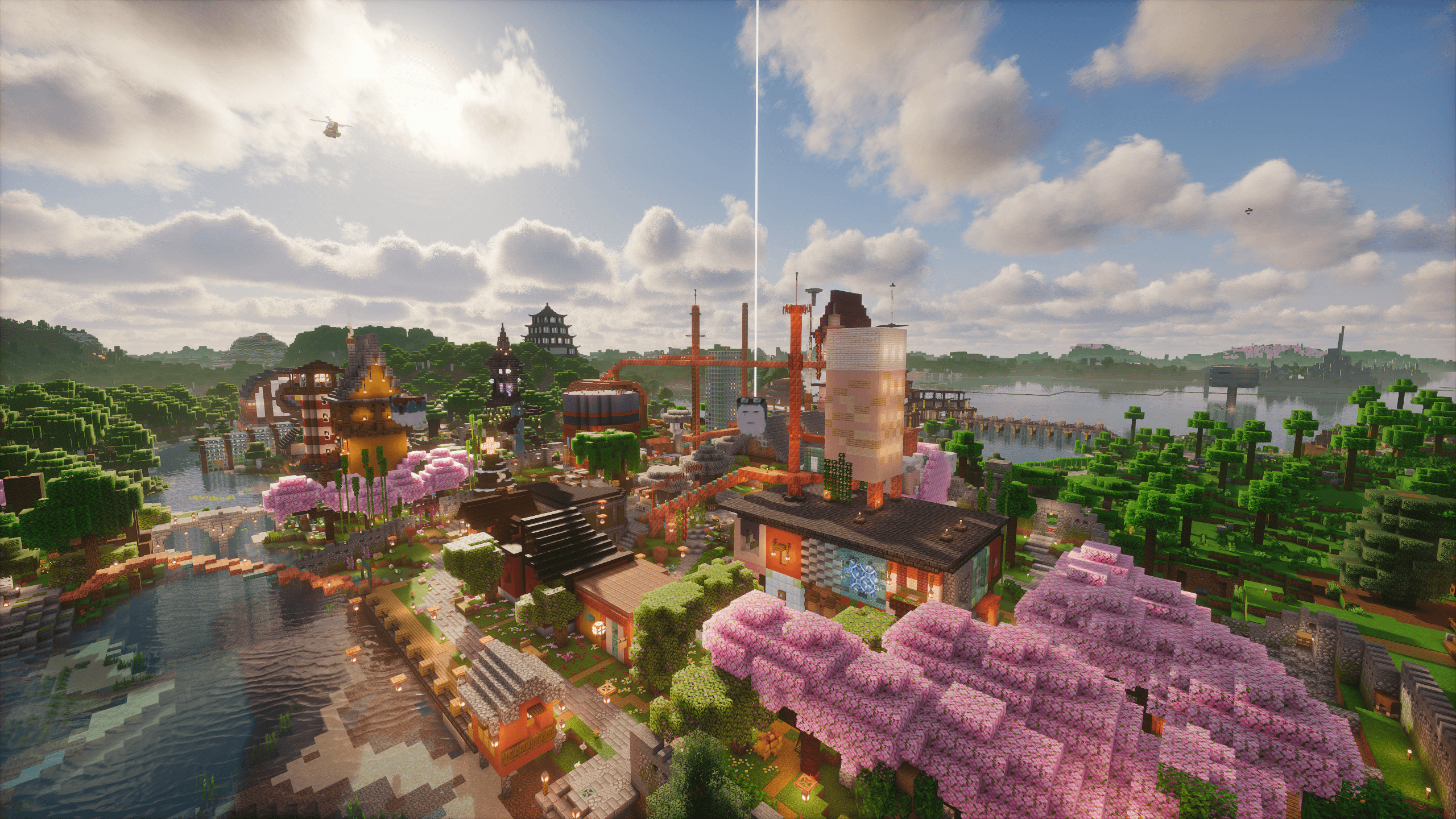 Taustakuvana maisema minecraft maailmasta